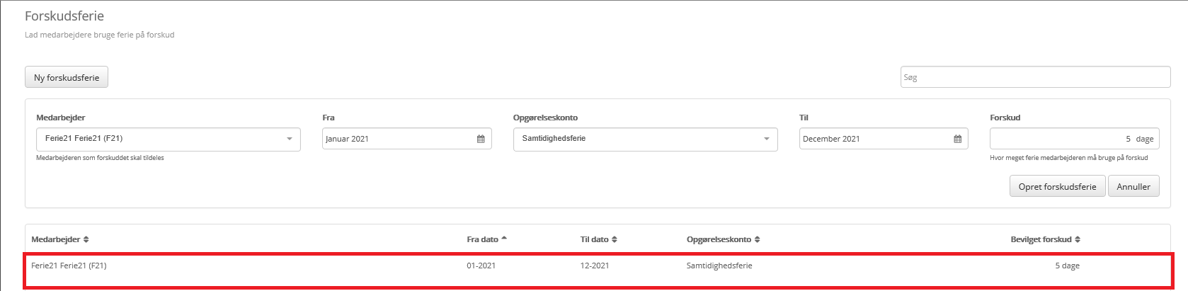 Tildeling Af Forskudsferie Opret Forskudsferi