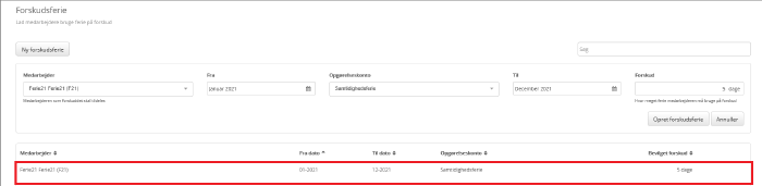 Tildeling Af Forskudsferie Opret Forskudsferi