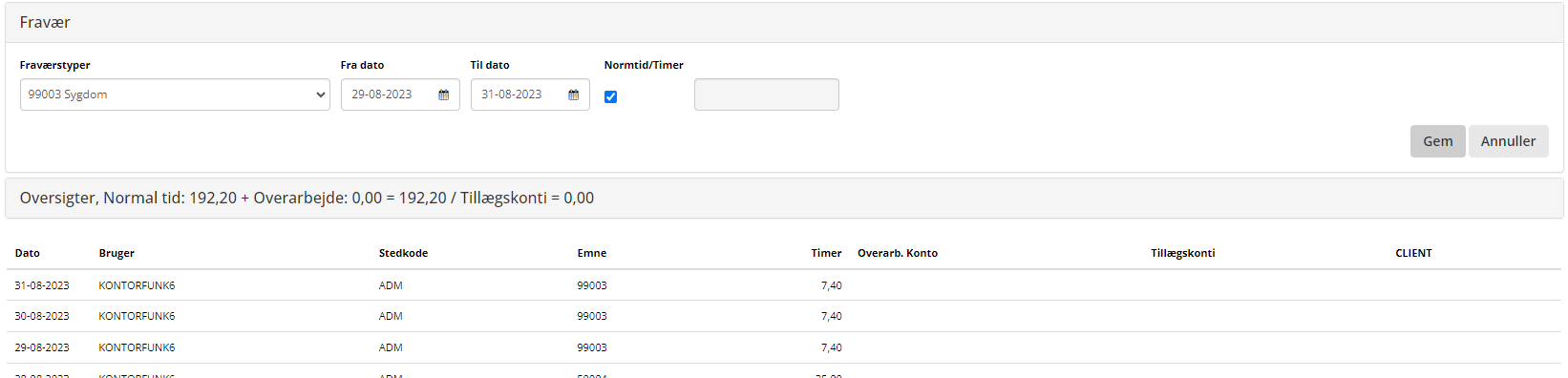 Registrering Af Fravaer Fravaerstyper