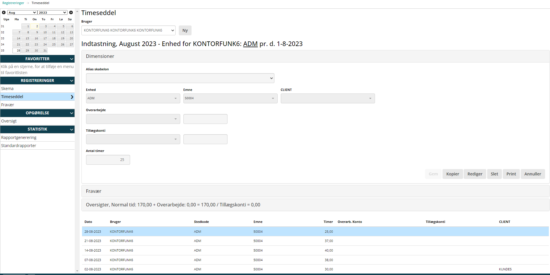 Timeseddel Antal Timer