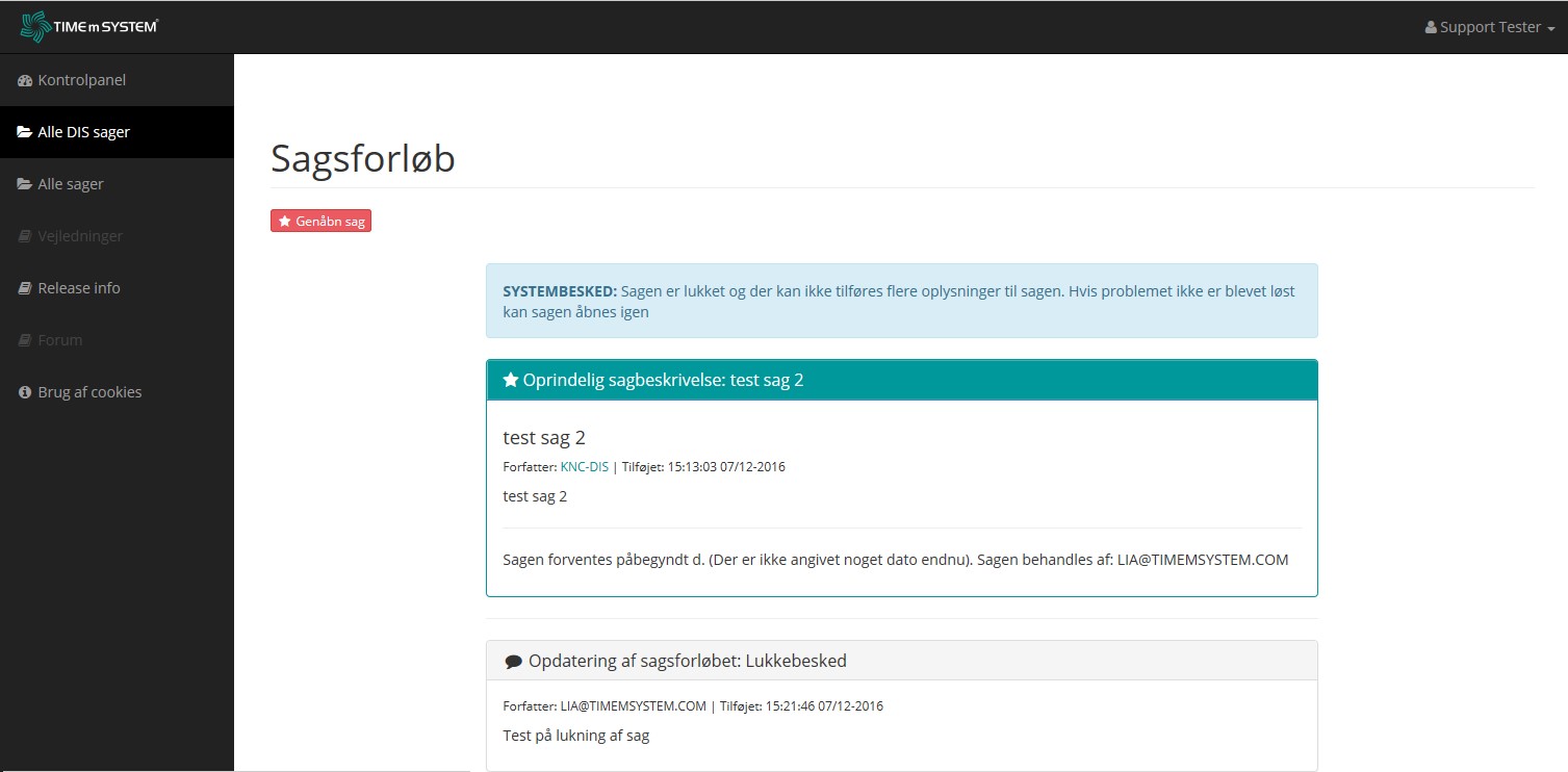 Genabning Af En Support Sag