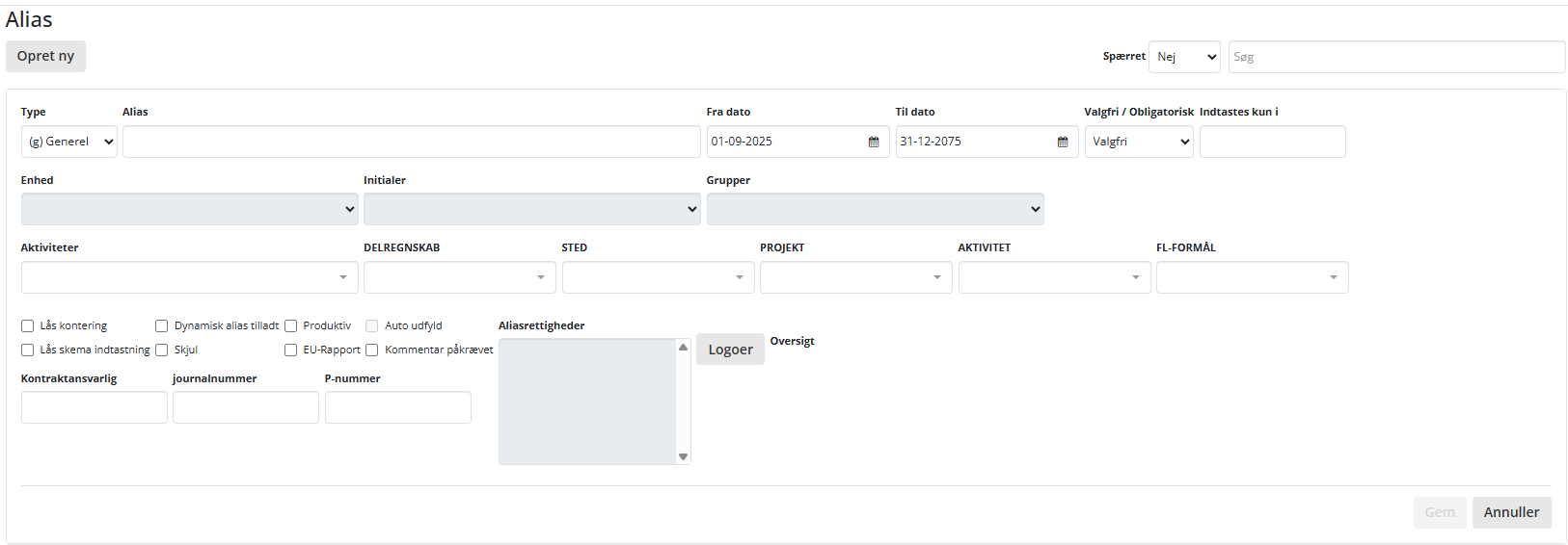 Opret Alias Dimensioner