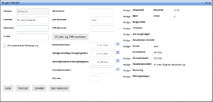 Oprettelse Af Ny Medarbejder Brugerdetaljer