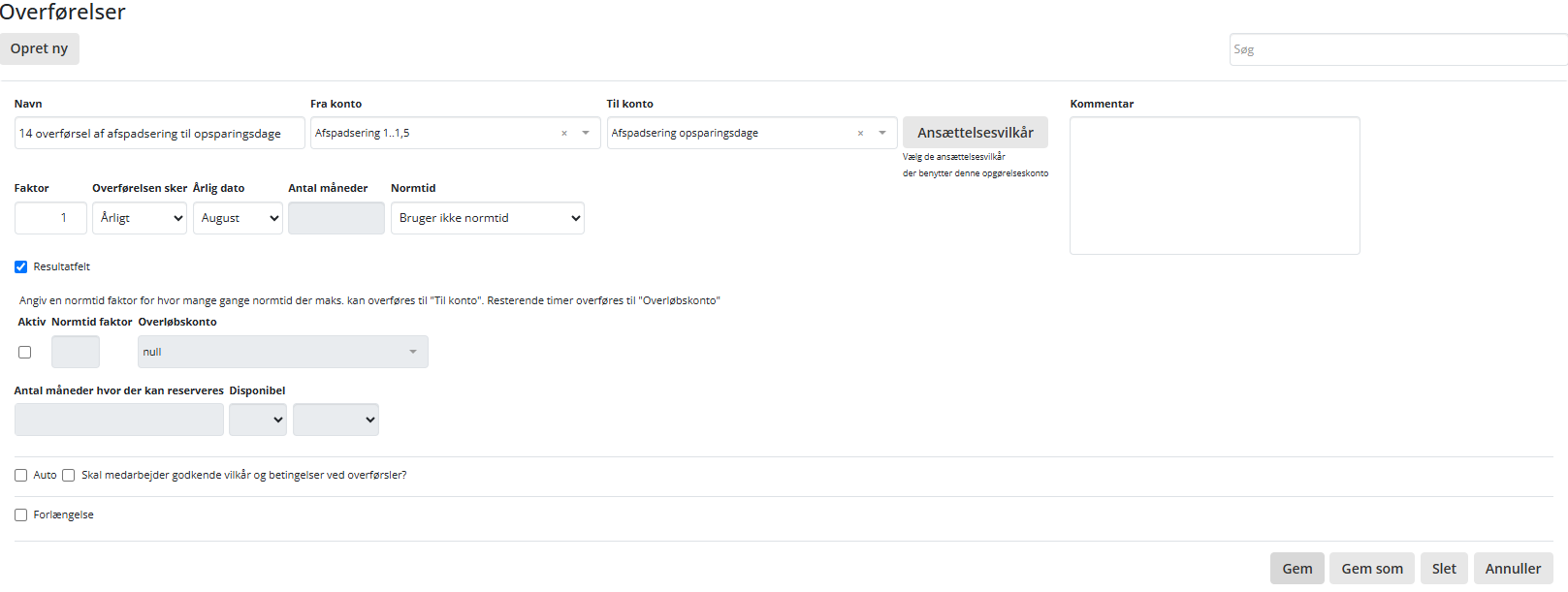 Opsaetning Fravaersregler