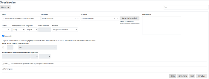 Opsaetning Overfoersler