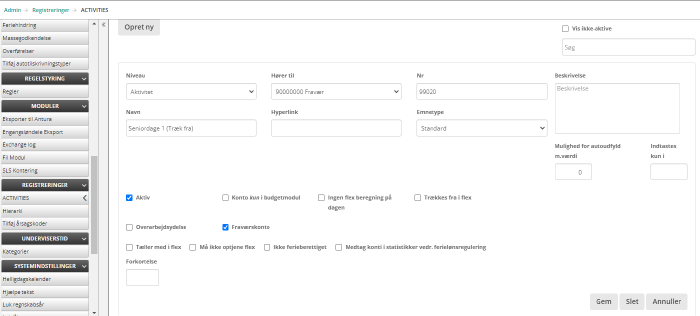 Oprettelse Af Fravaersaktivitet Oprettelse Af