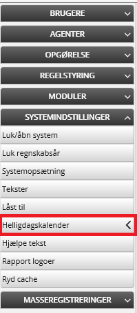 Helligdagskalender Systemindstillinger
