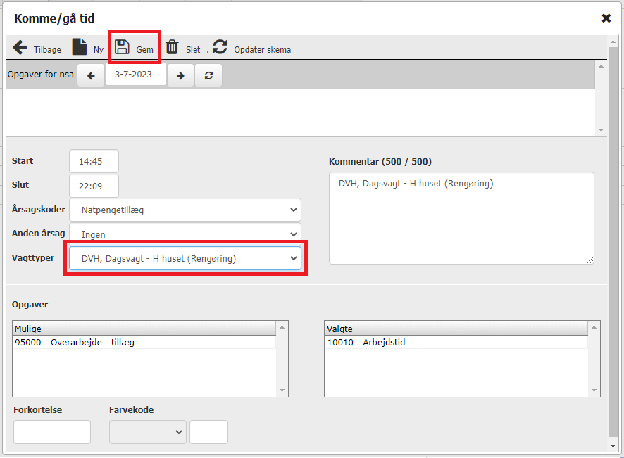 Opret En Vagt Start Slut