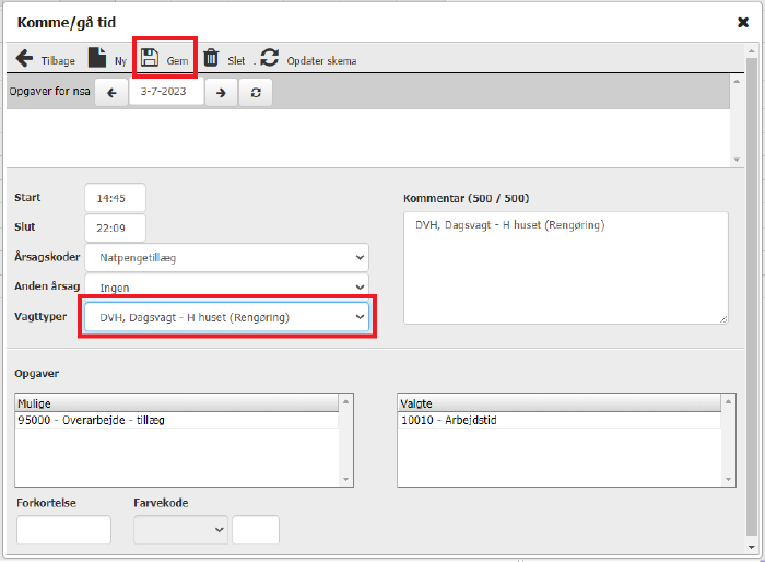 Opret En Vagt Start Slut